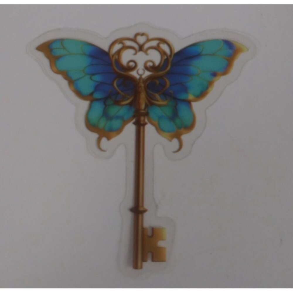 10/$10 Blue Butterfly Key Transparent Sticker 2.25" x 2.18" (AT)